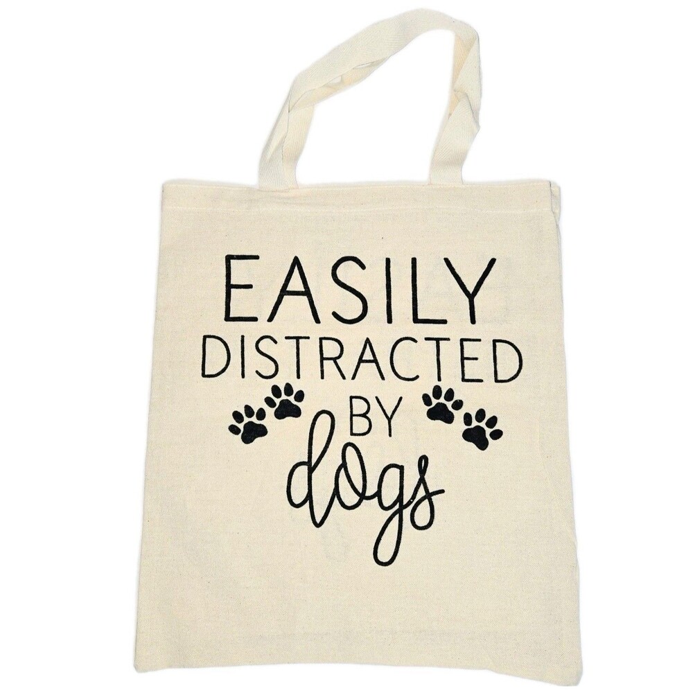MABELLE CANVAS REUSABLE SHOPPING BAG "Easily Distracted By Dogs" NEW NWT